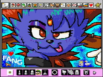 :3 ambiguous_gender anthro black_nose blue_background blue_body blue_fur cheek_tuft cute_fangs eyelashes facial_tuft fangs forehead_gem fur gem heart_symbol looking_at_viewer neck_tuft red_body red_eyes screencap simple_background solo teeth text tongue tongue_out tuft rodricoro game_boy game_boy_family mario_paint nintendo pokemon fang_the_weavile anatid anseriform anserine avian bird domestic_cat duck felid feline felis generation_4_pokemon goose mammal pokemon_(species) weavile 2025 character_name digital_media_(artwork) dithering headshot_portrait mario_paint_(artwork) pixel_(artwork) portrait shaded female_(lore)
