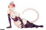 anthro breasts clothing female hair hairless latex legwear looking_at_viewer nipples solo thigh_highs underwear wide_hips teaksamin domestic_cat felid feline felis hairless_cat mammal sphynx_(cat) digital_media_(artwork) shaded