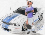 anthro car collar eyewear femboy glasses male solo tail vehicle wred ford ford_mustang canid canine fox mammal 2006 absurd_res hi_res