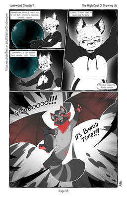 4_toes 5_fingers adolescent animal_genitalia anthro balls bat_wings clothing dialogue eyes_closed feet fingers fully_sheathed genitals hoodie magic male membrane_(anatomy) membranous_wings nude open_mouth open_smile sheath smile solo text toes topwear wings young young_anthro young_male raineshadowpaw canid canine fox mammal procyonid raccoon 2026 absurd_res comic english_text hi_res url