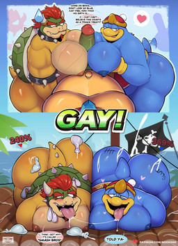 after_sex blue_body bodily_fluids bracelet butt collar condom erection filled_condom genitals hair horn jewelry male male/male moobjob penis red_hair saliva saliva_string sexual_barrier_device spiked_bracelet spiked_collar spikes text tongue tongue_out yellow_body el_booki donkey_kong_(series) kirby_(series) mario_bros nintendo bowser king_dedede king_k._rool koopa reptile scalie 2025 absurd_res english_text hi_res