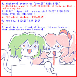 accessory blood blood_from_mouth blood_in_mouth bodily_fluids border chibi duo female hair hair_accessory open_mouth pink_hair red_border simple_background smile tail text white_body white_skin yogurt200 8eyes rgb_paw greengirl_(8eyes) infectiongirl_(8eyes) girl_(8eyes) humanoid tailed_humanoid 1:1 digital_media_(artwork) english_text low_res official_art