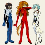 alternate_species anthro blue_hair blush brown_body brown_fur brown_hair clothing female fur group hair looking_aside male nervous plugsuit red_eyes shy skin_tight_suit smile standing tight_clothing trio white_body white_fur moowsiie neon_genesis_evangelion asuka_langley_soryu rei_ayanami shinji_ikari canid canine canis domestic_dog mammal digital_drawing_(artwork) digital_media_(artwork) hi_res