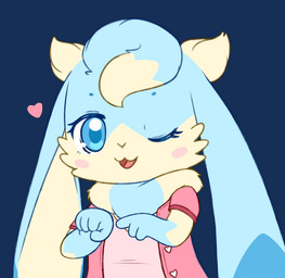 4_fingers anthro big_ears blue_body blue_eyes cheek_tuft chibi clothed clothing facial_tuft female fingers floppy_ears front_view gesture heart_symbol jacket kemono looking_at_viewer neck_tuft one_eye_closed solo suggestive suggestive_gesture topwear tuft wink winking_at_viewer pyritie sofu_(pyritie) lagomorph leporid mammal rabbit 2024 alpha_channel hi_res