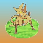 anthro bored claws convenient_censorship dagger female finger_claws fluffy fluffy_chest fur fur_markings grass head_on_hand markings melee_weapon plant solo spread_legs spreading tail weapon yellow_eyes deadzephyr4114 tyzanthia felid feline mammal 1:1 hi_res