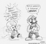 duo humor male not_furry the_truth portzebie mario_bros nintendo mario human humanoid mammal toad_(mario) 2008 graphite_(artwork) greyscale low_res monochrome traditional_media_(artwork)