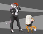 anthro boss bullying ceo clothing dominant dominant_female duo female footwear high_heels intern larger_female paper shaking shoes size_difference smaller_female struggling submissive submissive_female blossonflower vanessa_(blossonflower) zoe_(blossonflower) canid canine fox mammal mouse murid murine rodent absurd_res hi_res