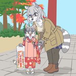 anthro asian_clothing clothed clothing duo east_asian_clothing female hand_holding japanese_clothing kemono kimono ekaki510 bassariscus mammal procyonid raccoon ring-tailed_cat 1:1