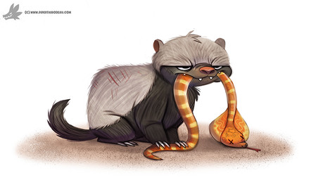 ambiguous_gender black_body black_eyes black_fur claws death duo fangs feral fur grey_body grey_fur grumpy orange_body orange_scales scales scratches simple_background teeth tongue tongue_out white_background wounded x_eyes yellow_body yellow_scales piper_thibodeau badger cobra honey_badger mammal mustelid musteline reptile scalie snake digital_media_(artwork) digital_painting_(artwork) painting_(artwork)