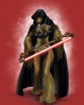 abstract_background anthro armband armor bikini bikini_armor bikini_plate bikini_top bottomwear cape chain clenched_teeth cloak clothing convincing_weapon crotch_apron energy_sword energy_weapon female holding_object holding_weapon hood hood_up lightsaber lightsaber_polearm loincloth melee_weapon red_background red_lightsaber saw simple_background sith solo swimwear sword teeth tools two-piece_swimsuit unconvincing_armor weapon yellow_eyes thebionicclam star_wars alien alien_humanoid humanoid mammal wookiee 4:5