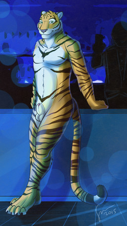 animal_genitalia anthro balls closed_smile duo front_view fur genitals glistening glistening_eyes green_eyes head_tuft looking_at_viewer male male_anthro markings mouth_closed nude penis penis_tip red_penis sheath slim_anthro slim_male smile solo_focus standing striped_arms striped_legs striped_markings striped_tail stripes tail tail_markings tuft white_balls white_body white_fur white_sheath yellow_body yellow_fur hufnaar ulbrek felid mammal pantherine tiger 2015 9:16 dated full-length_portrait hi_res portrait signature
