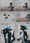 angry anthro cleaning_tool dust fangs female furniture solo table teeth stirren kobold reptile scalie comic hi_res tagme