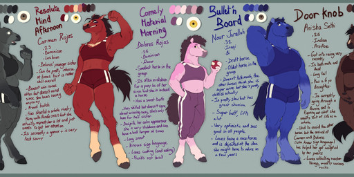 5_fingers anthro anthrofied apple athletic athletic_anthro athletic_female athletic_wear belly black_mane blaze_(marking) blue_body blue_fur blue_mane bottomwear bra brown_body brown_eyes brown_fur clothing countershade_face countershade_torso countershading facial_markings female fingers flexing flexing_bicep food fruit fur grey_background grey_body grey_eyes grey_fur grin group gym_bottomwear gym_shorts hand_behind_head hand_in_pocket head_markings holding_apple holding_food holding_fruit holding_object hooves leg_markings looking_at_another mane markings muscular muscular_anthro muscular_female open_mouth pants pink_body pink_fur pink_mane plant pockets red_body red_fur shorts simple_background smile socks_(marking) sports_bra standing tail tan_body tan_fur text underwear unguligrade yellow_eyes noirenard horse_race_tests bullet'n_board comely_material_morning door_knob_(hrt) downtown_skybox_(hrt) resolute_mind_afternoon equid equine horse hybrid mammal mule character_name colored english_text full-length_portrait hi_res portrait