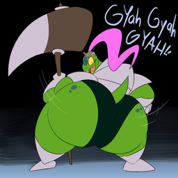 anthro armor big_butt butt clothing green_body hair hammer huge_butt laugh long_hair male overweight overweight_anthro overweight_male pink_hair ponytail shaking_butt solo thong tools underwear warhammer blazar comicfiruko deltarune undertale_(series) gerson_boom_(deltarune) reptile scalie turtle 1:1 hi_res