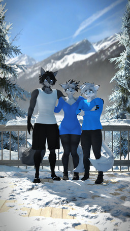 anthro black_body black_bottomwear black_clothing black_fur black_hair black_highlights black_shorts bottomwear choker clothing cold denim denim_bottomwear denim_clothing female flip_flops footwear freezing fur grey_body grey_fur group hair highlights_(coloring) jeans jewelry male mountain mountain_range multicolored_body multicolored_fur multicolored_hair necklace pants sandals shirt shoes shorts snow tank_top topwear trio two_tone_body two_tone_fur two_tone_hair white_body white_clothing white_fur white_hair white_shirt white_tank_top white_topwear conditional_dnp domi3d warfaremachine_(modeler) eira_(domi3d) kole_(domi3d) lee_(domi3d) canid canine canis fox mammal wolf 3d_(artwork) 4k 9:16 absurd_res digital_media_(artwork) hi_res source_filmmaker_(artwork)
