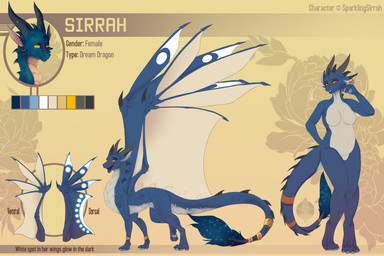 2_horns 4_toes 5_fingers accessory anthro barely_visible_pawpads black_claws black_horn black_spikes blue_body blue_pawpads blue_scales blue_tail_tuft bracelet breasts cheek_spikes claws cosmic_fur countershade_neck countershade_scales countershade_tail countershade_torso countershade_wings countershading digitigrade ear_piercing ear_ring eyelashes facial_spikes featureless_breasts featureless_crotch feet female feral finger_claws fingerpads fingers front_view furgonomics glowing glowing_markings horn jewelry looking_at_viewer markings medium_breasts membrane_(anatomy) membranous_wings mouth_closed multicolored_body multicolored_scales navel non-mammal_breasts non-mammal_navel nude open_mouth open_smile pawpads piercing pupils quadruped ridged_horn ring ring_piercing scales side_view simple_background slightly_chubby slightly_chubby_anthro slightly_chubby_female slit_pupils smile snout solo spikes spikes_(anatomy) spread_wings tail tail_accessory tail_jewelry tail_ring tail_tuft tailbutt tapering_tail text thick_thighs toe_claws toes toony tuft two_tone_body two_tone_scales ventral_scales wavy_horn white_body white_countershading white_scales wide_hips wing_claws wings yellow_eyes wanderertamplior european_mythology mythology sirrah_(sparklingsirrah) dragon mythological_creature mythological_scalie scalie western_dragon wingless_dragon 2020 3:2 digital_media_(artwork) english_text hi_res model_sheet