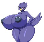 anthro areola beak big_breasts blue_body breasts female genitals grey_areola grey_nipples huge_breasts huge_hips huge_thighs hyper hyper_breasts nipples non-mammal_breasts non-mammal_nipples nude orange_eyes pussy smile solo thick_thighs wide_hips iggy_bomb busty_bird avian bird corvid corvus_(genus) crow oscine passerine hi_res