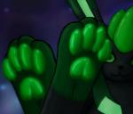 4_toes :3 alternate_color ambiguous_gender bioluminescence black_body black_fur digitigrade feet feral foot_focus foot_shot fur glowing green_body green_eyes green_fur looking_at_viewer pawpads paws solo space toes trigaroo nintendo pokemon fan_character minty_(blizzyglaceon93) eeveelution generation_4_pokemon glaceon mammal pokemon_(species) digital_media_(artwork) shaded