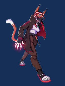 anthro clothing coat cybernetics energy energy_weapon female futuristic hair machine mask red_hair solo topwear wearing_mask eduardailustras nova_reiss_(nyxthechee) caracal caracal_(genus) cyborg felid feline mammal absurd_res hi_res