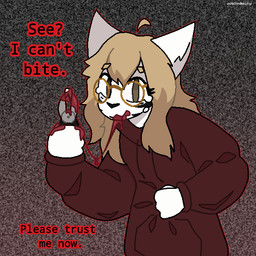 anthro black_body black_fur blonde_hair blood blood_in_mouth blood_string bodily_fluids brown_eyes clothing eyewear female fur glasses gore hair hoodie mutilation pliers pulling_teeth pulling_tooth red_clothing red_hoodie red_topwear self-harm self_mutilation solo striped_body striped_fur stripes tears teeth text tools topwear white_body white_fur ashblondekittyy ashlyn_(ashblondekitty) domestic_cat felid feline felis mammal 1:1 english_text trans_(lore) trans_woman_(lore)