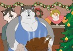 anthro big_breasts blonde_hair breasts brown_hair christmas_decorations christmas_ornament christmas_tree clothing ear_piercing ear_ring female food fur grey_body grey_fur group hair holidays huge_breasts male meat multicolored_body multicolored_fur obese obese_anthro obese_female orange_body orange_fur overweight overweight_anthro overweight_female piercing plant ring_piercing shirt topwear tree trio two_tone_body two_tone_fur xxsparcoxx christmas michelle_(xxsparcoxx) sophia_(xxsparcoxx) wildert_(xxsparcoxx) canid canine canis fox mammal wolf 2016 digital_media_(artwork)