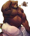 anthro areola barazoku barefoot belly belly_overhang biceps big_belly big_muscles blush bodily_fluids bottomwear clothed clothing feet flustered frown fur furgonomics gesture hand_behind_head hand_gesture huge_belly huge_muscles kemono kneeling looking_away love_handles male moobs motion_lines musclegut muscular muscular_anthro muscular_male narrowed_eyes navel nipples overweight overweight_anthro overweight_male pants pecs scar sigh simple_background solo sweat tail tail_motion tailwag thick_arms thick_thighs thumbs_up topless topless_anthro topless_male tuft white_background makota_toh mihoyo zenless_zone_zero ben_bigger bear mammal 2025 5:6 absurd_res hi_res