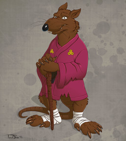 5_toes anthro asian_clothing bandage buckteeth claws clothing east_asian_clothing feet japanese_clothing kimono looking_at_viewer male male_anthro master simple_background solo stick teeth toes whiskers teaselbone teenage_mutant_ninja_turtles teenage_mutant_ninja_turtles_(1987) master_splinter brown_rat mammal murid murine rat rodent 2013 digital_media_(artwork) hi_res signature