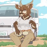 anthro bongo_drum clothed clothing drum female horizontal_pupils horn kemono musical_instrument musical_note musical_symbol percussion_instrument playing_drum playing_music pupils solo symbol ekaki510 mazda antelope bongo_(antelope) bovid bovine mammal spiral-horned_antelope 1:1