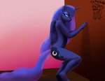 anthro barefoot crouching cutie_mark feet female horn looking_back moon nude solo strategically_covered wall_(structure) wings warskunk_(artist) friendship_is_magic hasbro my_little_pony mythology princess_luna_(mlp) equid equine mammal mythological_creature mythological_equine winged_unicorn