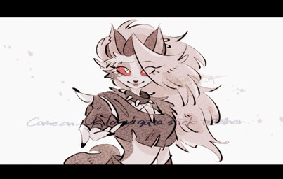 clothed clothing collar female first_person_view solo spiked_collar spikes text yasutak1192 hellaverse helluva_boss mythology loona_(helluva_boss) canid canid_demon canine demon hellhound mammal mythological_canine mythological_creature english_text hi_res