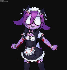 anthro black_background black_clothing black_dress black_legwear black_thigh_highs blood blood_on_arm bodily_fluids clothing dress fake_cat_ears fake_ears female female_anthro fur hair legwear maid_headdress maid_uniform nervous nervous_smile nervous_sweat open_mouth open_smile purple_body purple_ears purple_fur purple_hair purple_tail self-harm simple_background smile solo sweat tail thigh_highs uniform bravobunny bravo_(bravobunny) lagomorph leporid mammal rabbit portrait three-quarter_portrait