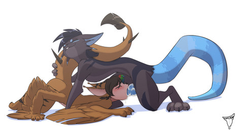 3_toes 4_arms 4_fingers antennae_(anatomy) barbel_(anatomy) black_claws black_hair blue_inner_ear blue_penis blue_tail blue_whiskers blush blush_lines bodily_fluids brown_body brown_fur brown_whiskers claws cum cum_drip cum_dripping_from_mouth cum_inside dipstick_tail dripping duo eye_markings eyes_closed feathers feet fellatio female feral fingers flesh_whiskers fur genital_fluids genitals hair highlights_(coloring) holding_tail interspecies knot male male/female markings multi_arm multi_limb non-canine_knot nude oral penile penis red_eyes rgb saliva scales scaly_tail semi-anthro sex simple_background spiked_tail spikes spikes_(anatomy) striped_body striped_fur striped_markings striped_tail stripes tail tail_markings tan_body tan_feathers tan_fur tan_wings toes tuft whiskers white_background bmbrigand european_mythology greek_mythology mythology flye frie animal_humanoid avian avian_humanoid dragon felid feline furred_dragon furred_scalie humanoid hybrid kangaroo macropod mammal marsupial mink-mink_harpy mythological_avian mythological_creature mythological_scalie scalie wingless_dragon 2025 digital_drawing_(artwork) digital_media_(artwork) hi_res shaded smaller_version_at_source