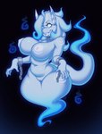 anthro areola belly big_breasts breasts chain claws cuff_(restraint) dax_(daxzor) daxzor dragon female floating genitals ghost hi_res huge_hips lips mythological_creature mythological_scalie mythology navel nipples puffy_areola pussy restraints scalie sharp_teeth solo spirit tail teeth thick_thighs white_body wide_hips