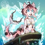 blue_eyes breasts cleavage clothed clothing female fish_tail navel open_mouth pink_nose solo split_form water thecatnamedfish fish_(thecatnamedfish) cat_taur domestic_cat felid felid_taur feline feline_taur felis mammal mammal_taur marine merfolk taur 1:1 2025 hi_res