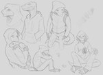 anthro backpack bottomwear claws clothing domestic_pet feral furries_with_pets hands_in_both_pockets hoodie male pants sitting solo topwear murskahammas lizard reptile scalie monochrome