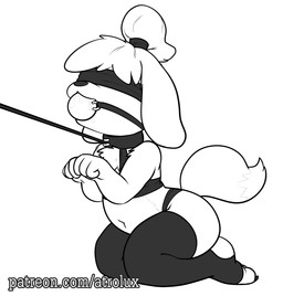 anthro ball_gag bdsm biped blindfold bodily_fluids bondage bound chest_tuft claws clothing collar female footwear fur gag hair kneeling leash leash_pull navel saliva shoes simple_background solo submissive submissive_female text toe_claws tuft white_background atrolux conditional_dnp animal_crossing nintendo patreon isabelle_(animal_crossing) canid canine canis domestic_dog mammal shih_tzu toy_dog 2017 black_and_white digital_drawing_(artwork) digital_media_(artwork) english_text hi_res line_art monochrome url