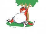 anthro belly big_belly clothed clothing eyes_closed grass male navel outside overweight overweight_anthro overweight_male park paws plant simple_background smile solo tree kellerkangaroo gartore felid mammal pantherine tiger 2017 4:3 digital_media_(artwork)