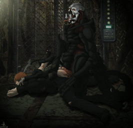 anal anal_penetration bodily_fluids duo from_behind_position kneeling male male/male penetration saliva sex side_view tongue tongue_out marukanitel capcom resident_evil leon_kennedy human mammal verdugo_(resident_evil) hi_res