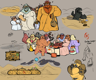 anthro apron balls bottomwear brown_body butt clothing cooking female genitals group humanoid_hands male musclegut muscular overweight overweight_male pants penis robe young desertb0ar domestic_pig humanoid hybrid mammal orc suid suine sus_(pig) 2019 absurd_res hi_res
