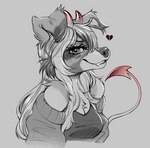 anthro breasts broken_heart female horn looking_at_viewer solo spade_tail tail savemekitty senip australian_shepherd canid canine canis domestic_dog herding_dog mammal pastoral_dog sheepdog