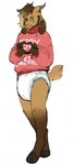 anthro brown_body brown_fur christmas_clothing christmas_sweater christmas_topwear clean_diaper clothed clothing diaper fur gesture heart_gesture holidays hooves horn male one_eye_closed simple_background solo standing sweater topwear wearing_diaper white_background slusheep christmas bovid caprine goat mammal 2018 hi_res