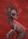 female feral frill_(anatomy) frill_spines head_crest head_frill hooves membrane_(anatomy) membranous_frill scales solo spines assasinmonkey siren 2020 digital_media_(artwork) digital_painting_(artwork) hi_res red_theme