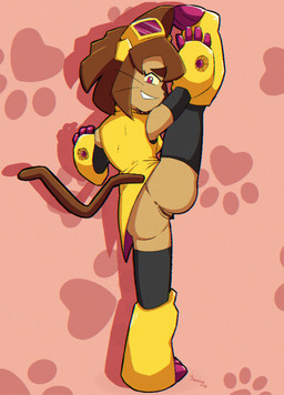 anthro anus bottomless butt clothed clothing female genitals hair humanoid_genitalia humanoid_vulva looking_at_viewer on_one_leg short_hair smile solo spread_legs spreading standing tail vulva samrmd02 gameoverse glitch_productions kit_bodega domestic_cat felid feline felis mammal absurd_res hi_res