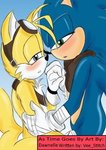 blush hand_holding male male/male dawnelle vee_stitch sega sonic_boom sonic_the_hedgehog_(series) miles_prower canid canine eulipotyphlan fox hedgehog mammal comic cover low_res