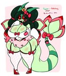 anthro apple big_breasts bottomwear breasts clothing female food footwear fruit green_body green_hair hair heart_symbol legwear plant shoes skirt solo stockings tail thick_thighs lewdchuu_(artist) hello_kitty_(series) nintendo pokemon sanrio flygon generation_3_pokemon pokemon_(species) hi_res