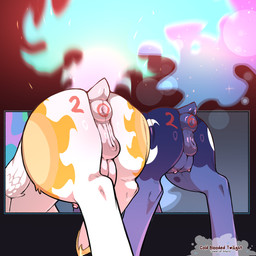 anus blue_body body_writing butt duo faceless_character feathered_wings feathers female feral fur genitals nipples quadruped tail teats thick_thighs three-quarter_view vulva white_body wings cold-blooded-twilight friendship_is_magic hasbro my_little_pony princess_celestia_(mlp) princess_luna_(mlp) equid equine mammal 1:1 hi_res sibling_(lore) sister_(lore) sisters_(lore)