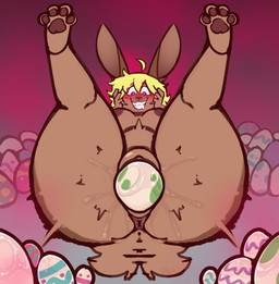 abdominal_bulge anthro anus areola bodily_fluids clenched_teeth drooling egg female genital_fluids genitals heart_symbol holidays lying nipples nude on_back oviposition saliva slightly_chubby solo teeth thick_thighs vaginal_fluids vaginal_oviposition vulva wide_hips commanderthings easter commander_(commanderthings) lagomorph mammal absurd_res hi_res