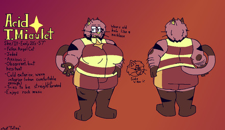 anthro arm_hair big_breasts black_hair_tip black_markings body_hair bottomwear breasts clothing cute_fangs eyewear fangs front_view glasses gloves_(marking) gynomorph halo intersex jewelry leg_markings markings necklace pawpads rear_view rectangular_glasses shorts slightly_chubby slightly_chubby_gynomorph slightly_chubby_intersex socks_(marking) solo tail teeth text thick_arms tongue top_heavy topwear vest whiskers yellow_fangs yellow_nose yellow_pawpads yellow_tongue zipper felineflustered acid_(felineflustered) angel domestic_cat fallen_angel felid feline felis mammal english_text model_sheet trans_(lore) trans_woman_(lore)