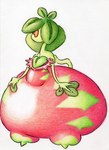 belly big_belly big_butt butt female green_hair hair huge_butt overweight plant red_body simple_background solo white_background shar0makai elemental_creature flora_fauna 2023 absurd_res hi_res traditional_media_(artwork)