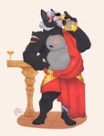 alcohol anthro beard beverage black_body black_fur clothing facial_hair fur hair male red_clothing scar simple_background solo white_background white_hair wine fears4bears adastra adastra_(series) echo_project cato_(adastra) canid canine canis mammal wolf hi_res